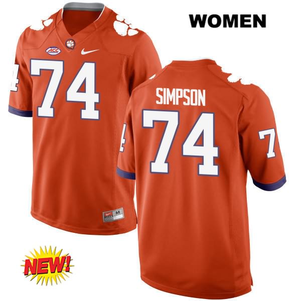 Women's Clemson Tigers #74 John Simpson Stitched Orange New Style Authentic Nike NCAA College Football Jersey SYQ1046NJ